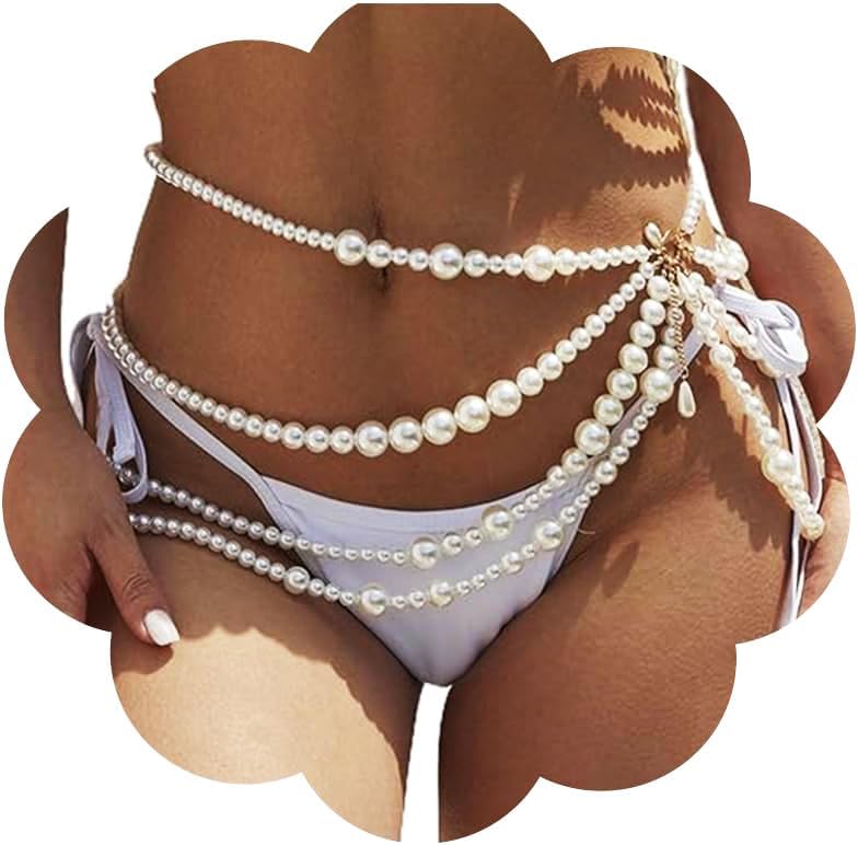 Bmirth Pearl Waist Chain Pearls Body Jewelry Layered Belly Chain Dress Pearl Belt Summer Beach Rave Party Body Accessories - Image 1